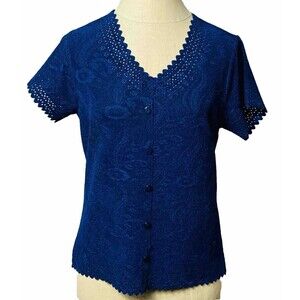 Once 1 Again Women Blouse Size PS Navy